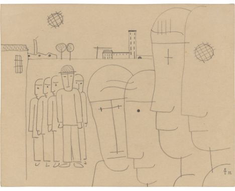 (See English version below)Franz Wilhelm Seiwert (1894 – Köln – 1933). „Zwei Gruppen“. 1922Bleistift auf leichtem braunen Kar