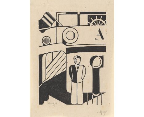 (See English version below)Gerd Arntz (Remscheid 1900 – 1988 Den Haag). „Schiff“. 1926Holzschnitt auf Japan.  18&nbsp;×&nbsp;