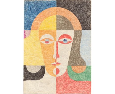 (See English version below)Heinrich Hoerle (1895 – Köln – 1936). „Frauenkopf (Trude Alex/Hoerle?)“. Um 1935Wachskreide auf Ja
