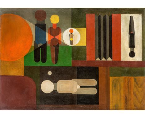 (See English version below)Franz Wilhelm Seiwert (1894 – Köln – 1933). „Wandbild für einen Fotografen“. 1925Öl auf Leinwand. 