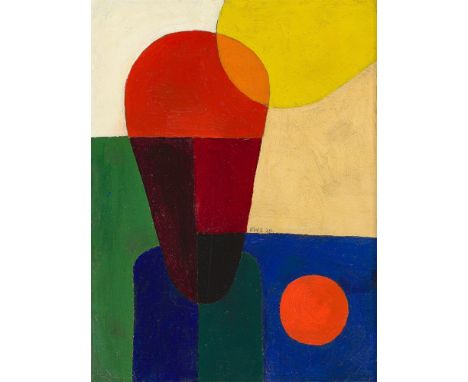 (See English version below)Franz Wilhelm Seiwert (1894 – Köln – 1933). „Stark abstrahierte Halbfigur“. 1920Öl auf Pappe.  25,