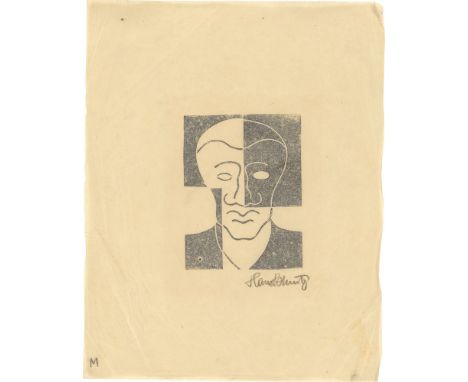 (See English version below)Hans Schmitz (1896 – Köln – 1977). Maske. Vor 1930Holzschnitt auf chamoisfarbenes Transparentpapie