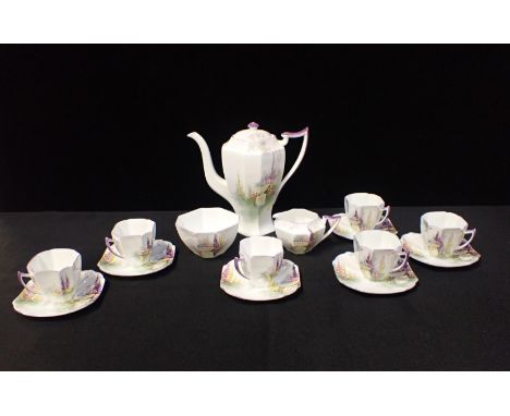 A SHELLEY QUEEN ANNE 'GARDEN URN' COFFEE SERVICE for six (coffee pot cracked)