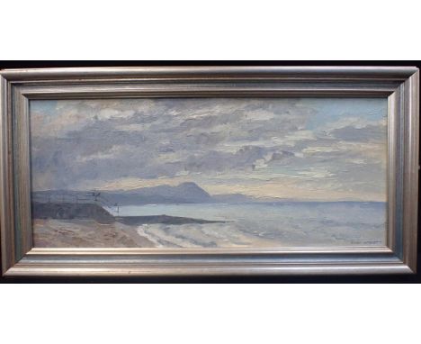 BRIAN BENNETT, (20th CENTURY): SEASCAPE oil on board 31 x 61cm (framed)