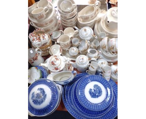 A VICTORIAN 'PANDORA' FLOW BLUE PART DINNER SERVICE by Soho Pottery, an Edwardian Hughes tea set, Poole 'Nut Tree' set a few 
