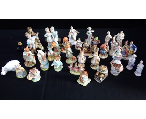 ELEVEN BESWICK AND ROYAL ALBERT POTTERY BEATRIX POTTER FIGURES together with mixed other ceramic figures including Goebel 