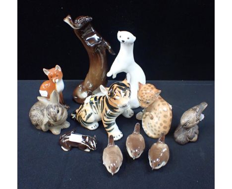 FIVE USSR PORCELAIN ANIMAL FIGURES together with six Poole pottery and other animal figures (10)