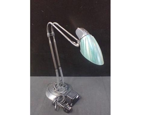 A POSTMODERN TANGO DESK LAMP BY STEPHEN COPELAND FOR ARTELUCE 1980s, with ribbed green shade (for re-wiring)