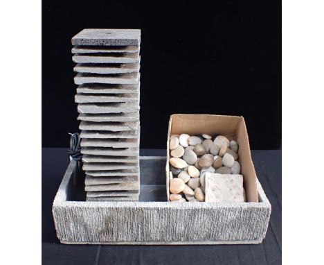 A MODERN CONCRETE INDOOR WATER FEATURE WITH FOUNTAIN the trough 60 x 27cm,the fountain 54cm high.