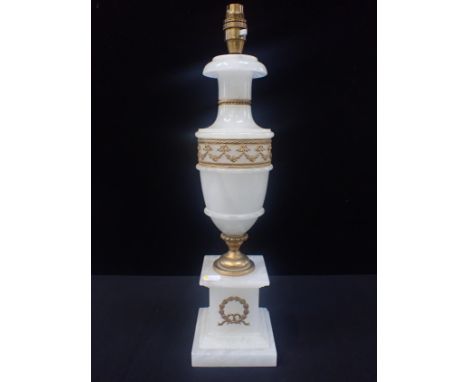 AN ITALIAN ALABASTER TABLE LAMP of urn form with Neoclassical ormolu mounts 49cm high including fitting (some chips)