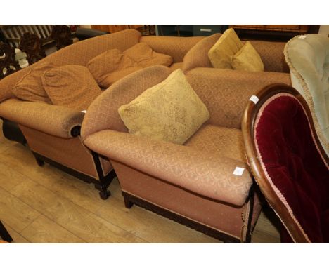 A 1920's three piece bergere suite sofa W.195cm