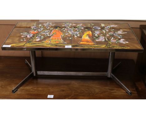 A Vallauris tile top coffee table W.91cm