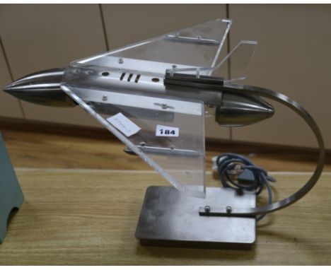 A perspex and brushed steel 'Jet' lamp height 40cm width 52cm