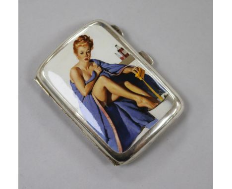 A George V silver and transfer print decorated cigarette case by William Hair Haseler, Birmingham, 1924, 86mm.