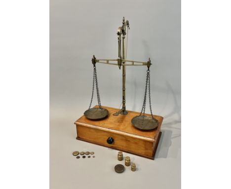 A set of late 19th century portable mahogany and brass gold balance scales by W &amp; T Avery Ltd - the box base with single 