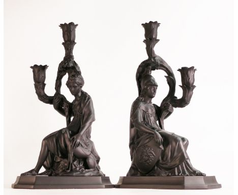 Wedgwood &amp; Bentley limited edition black Basalt figural candlestick depicting Diana and Minerva. Limited edition 22/100 H