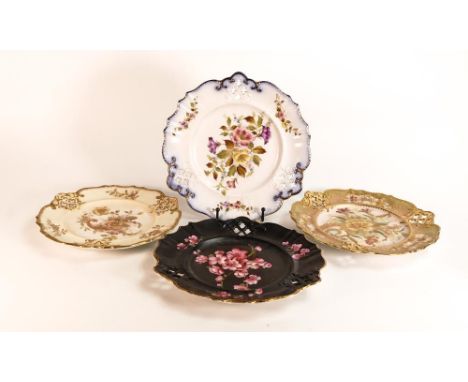 Four Carlton ware Ivory Blush ware reticulated plates in the Carnation, Hibiscus, Rose &amp; Curlicue and Cherry Blossom patt