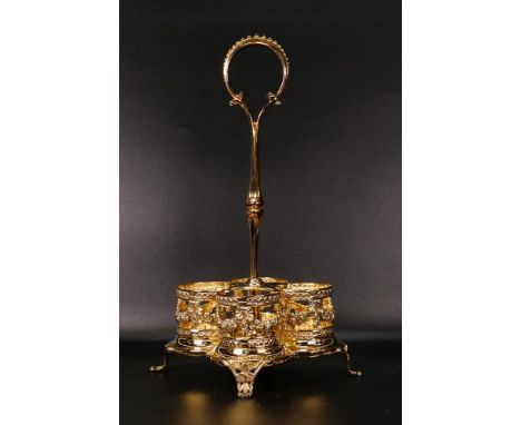 De Lamerie gilt Sterling silver condiment set. Weight of stand 505 grams. Specially made high end quality item, Made in Engla