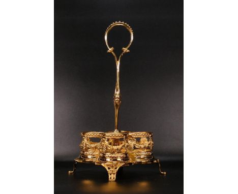 De Lamerie gilt Sterling silver condiment set. Weight of stand 482 grams. Specially made high end quality item, Made in Engla