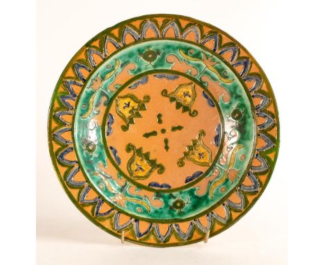 Large Della Robbia Study Pottery dish with initials for Lizzie Wilkins, dated 1895, diameter 27.5cm 