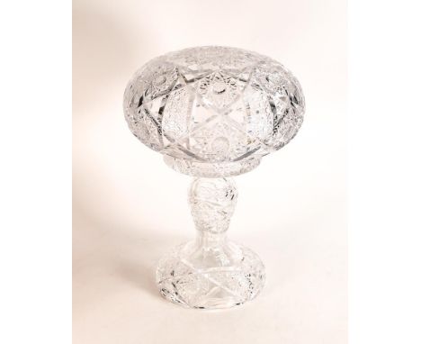 Cut glass table lamp of Baluster shape with mushroom shaped shade, possibly Waterford, height 35cm 