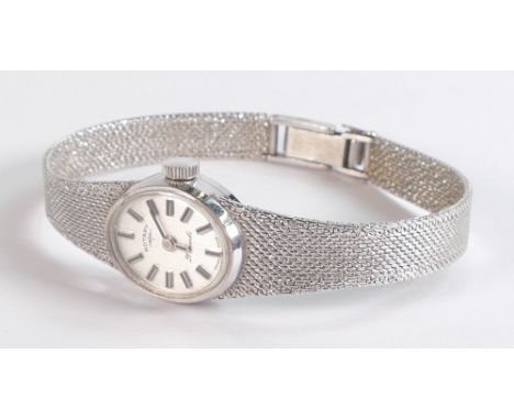 9ct white gold hallmarked Rotary ladies wrist watch, and integral 9ct white gold bracelet, winds, ticks, sets &amp; runs, gro