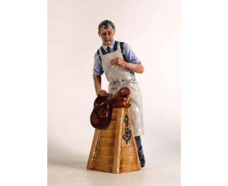 Royal Doulton prototype figure of The Sadler, standing gentleman in apron with saddle on bench, impressed model number, C1970