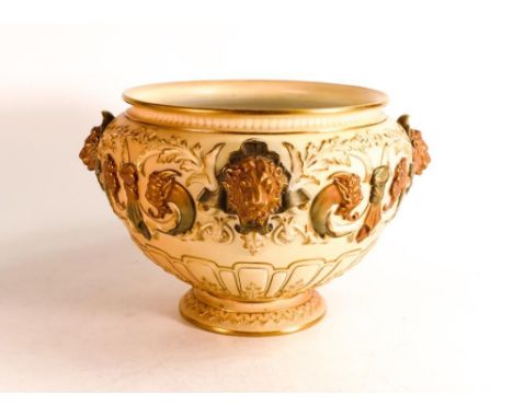 Royal Worcester blush ware jardinière, modelled with lions heads &amp; bearded mythological heads, shape 1310, 6cm hairline c
