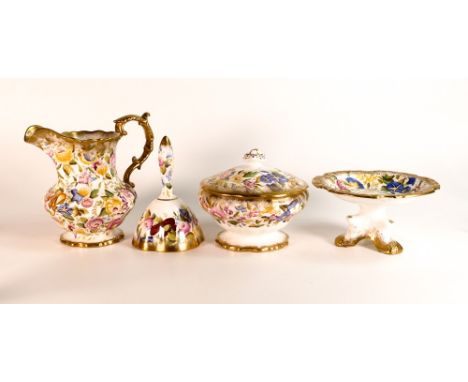 A collection of floral gilt decorated Hammersley China including jug, comport, bell &amp; lidded pot, largest height 17cm (4)