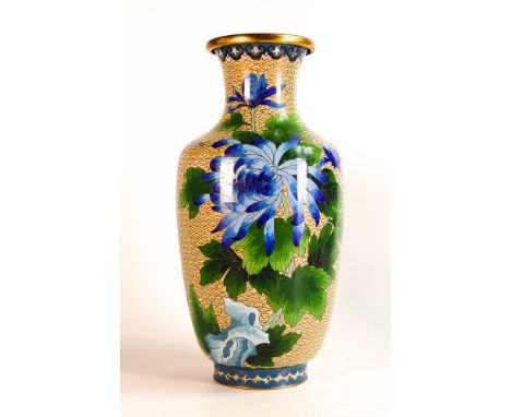 20th century Chinese Cloisonne Enamel Baluster vase decorated with Chrysanthemum on cream cloud background. Height: 30.8cm 