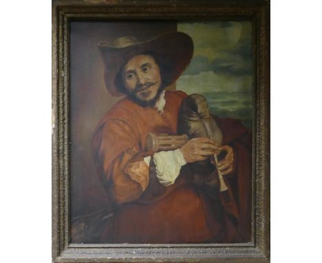 European oil on canvas, 19th century (or earlier) copy of Van Dyke's portrait of Francois Langois, features a gentleman playi