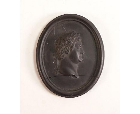 Wedgwood circa 1790, black Basalt portrait medallion of Roman General Marcus Vipsanius Agrippa (63 BC-12 BC). Broken at lower