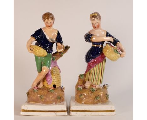 Two early Victorian Staffordshire figures from the Dudson factory depicting two of the Four Seasons, Summer and Autumn. (2) 