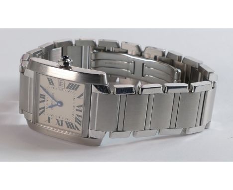 CARTIER TANK FRANCAISE STAINLESS STEEL WATCH. Case approx. 38mm by 25mm wide excl. button. Back signed Cartier 521183LX 2465 