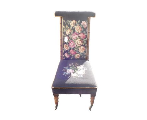 Victorian Rosewood simulated bamboo tall nursing chair with floral tapestry seat and back, h.95cm x w.51cm. 