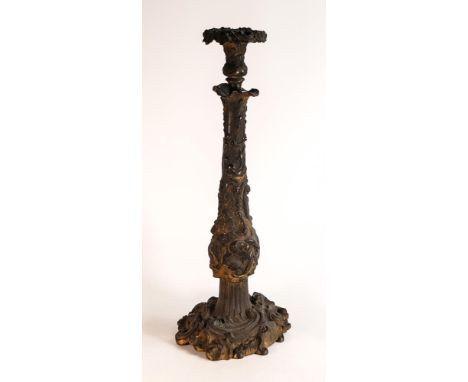 Large heavy Rococo style 19th century Brass oil lamp base, possibly Messengers. Height 58cm. 