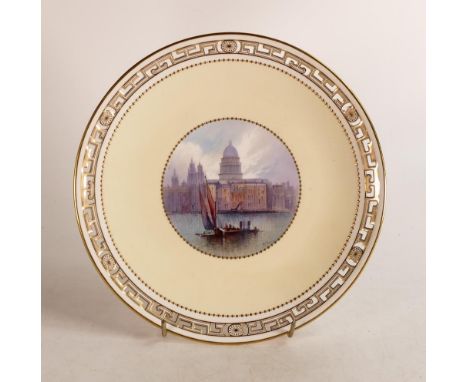 Royal Worcester "Old London" series hand painted circular cabinet plate. This scene being St. Pauls Cathedral by J E Dean. Re