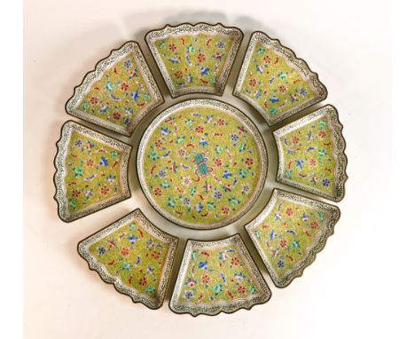 Chinese Canton enamel sweetmeat set, diameter 40cm 