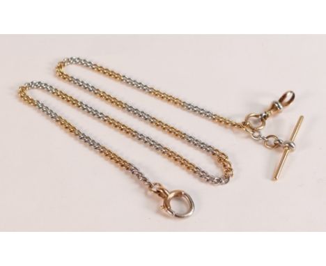 18ct yellow & white gold modern watch chain, marked 18ct on clip and also tested as such.  Length 40.5cm clip to clip, weight