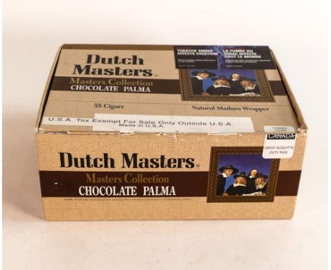 34 Dutch Masters chocolate Palma Maduro cigars, approx. 5.5 in x 42 ring gauge. Made in USA. Box opened originally contained 