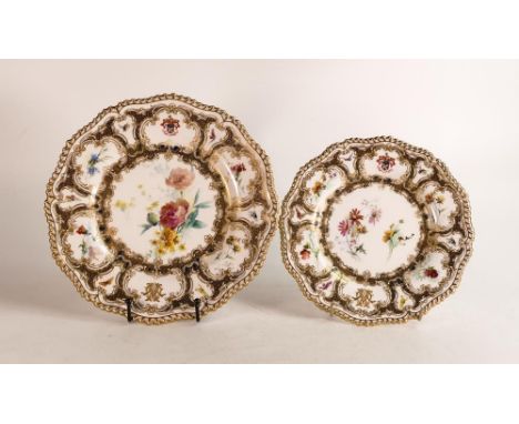 Royal Worcester hand painted Armorial plates. One reserve bearing the coat of arms for the Walker family and motto 'Cura Et I