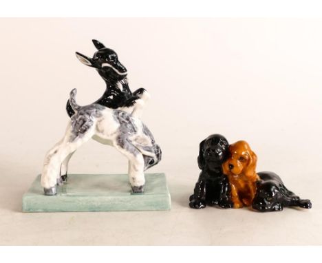 Two Royal Worcester animal figures by Doris Lindner to include Kids at Play 3153 and Spaniel Puppies 3130 height of tallest: 