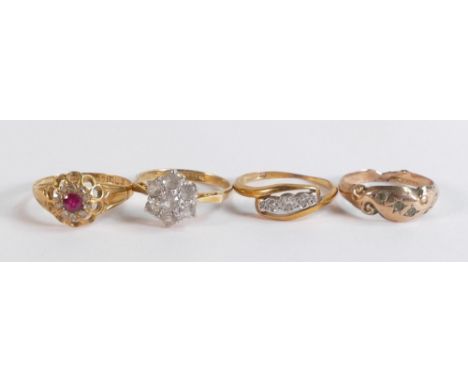 4 x gold rings set with various mixed stones - 2 x 9ct (1 shank damaged) gross weight 2.89g. Together with 2 x 18ct rings (1 