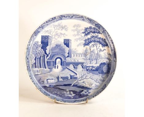 Spode blue and white wide footed dish, transfer printed depicting San Sebastiano in Rome. Base impressed Spode 6 with undergl