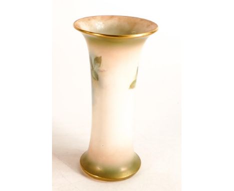 Royal Worcester hand painted Blush Ivory trumpet vase. Painted with Rose sprays by M Blake. Shape no.923, green mark. Height: