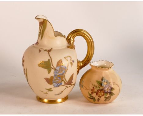 Royal Worcester hand painted floral jug 1094 together with smaller floral vase 779. Height of tallest: 13cm (2) 