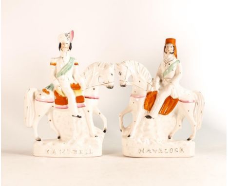 A pair of Mid-Victorian Military figures of Sir Henry Havelock &amp; Sir Colin Campbell. Modelled atop horses with reigns and