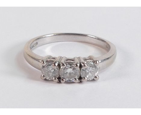 18ct white gold three stone diamond ring, each stone approx. .30ct, size Q, 5g. 