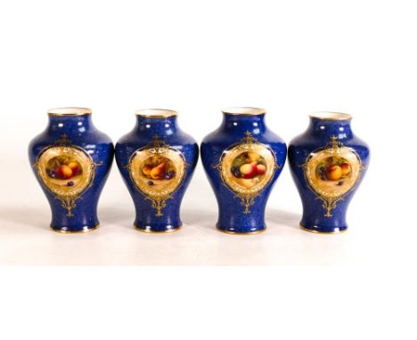 A set of Royal Worcester vases, each hand painted with panels of fruit on powder blue ground by C Geese, h.10.25cm. (4) 