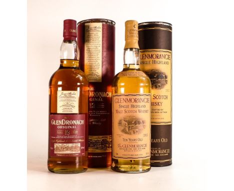 1 litre bottle of Glenmorangie single Highland 10 year malt Scotch Whisky together with 1 litre Glendronach single Highland 1